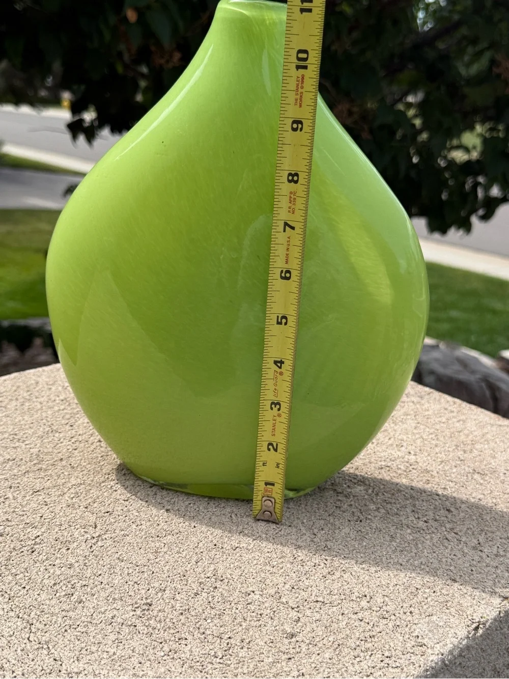 Crate & Barrel Vase Glass Green Lime Cayman Encased White Teardrop Blown Poland